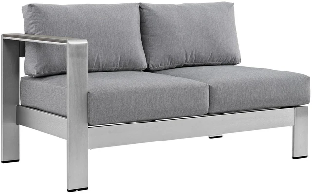 Alt view image 8 of 13 - Shore 5 Piece Outdoor Patio Aluminum Sectional Sofa Set - Silver Gray
