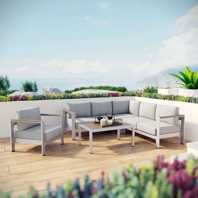 Alt view image 13 of 13 - Shore 5 Piece Outdoor Patio Aluminum Sectional Sofa Set - Silver Gray