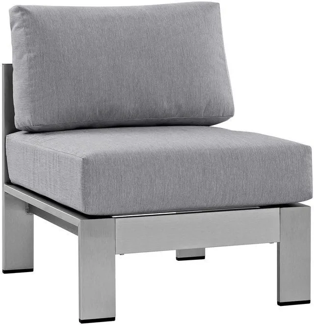 Alt view image 10 of 13 - Shore 5 Piece Outdoor Patio Aluminum Sectional Sofa Set - Silver Gray