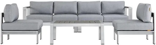 Alt view image 7 of 13 - Shore 5 Piece Outdoor Patio Aluminum Sectional Sofa Set - Silver Gray