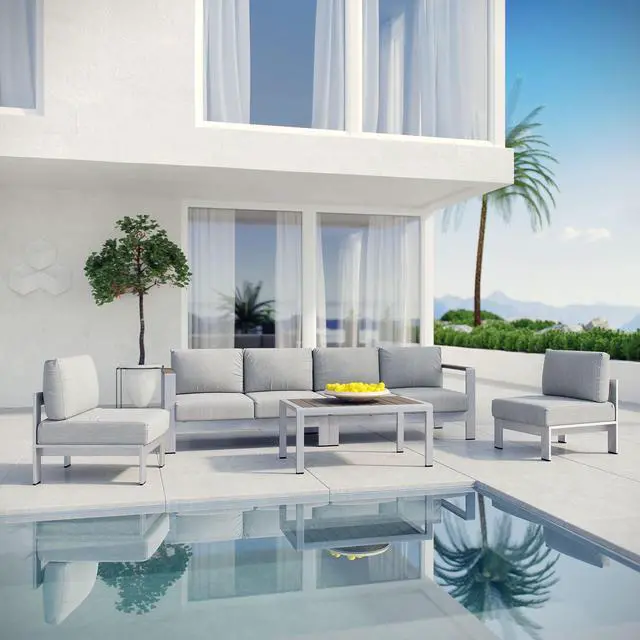 Alt view image 12 of 13 - Shore 5 Piece Outdoor Patio Aluminum Sectional Sofa Set - Silver Gray
