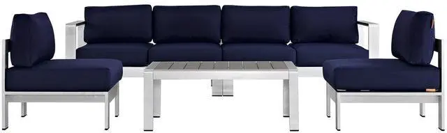 Alt view image 13 of 13 - Shore 5 Piece Outdoor Patio Aluminum Sectional Sofa Set - Silver Gray
