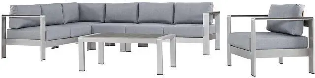 Alt view image 7 of 13 - Shore 6 Piece Outdoor Patio Aluminum Sectional Sofa Set - Silver Gray