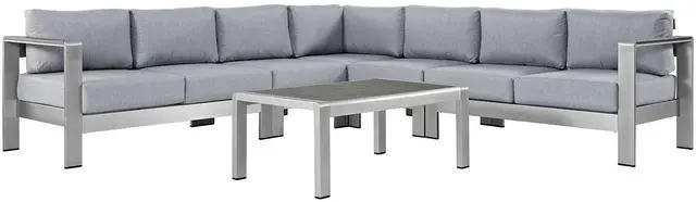 Alt view image 7 of 13 - Shore 6 Piece Outdoor Patio Aluminum Sectional Sofa Set - Silver Gray