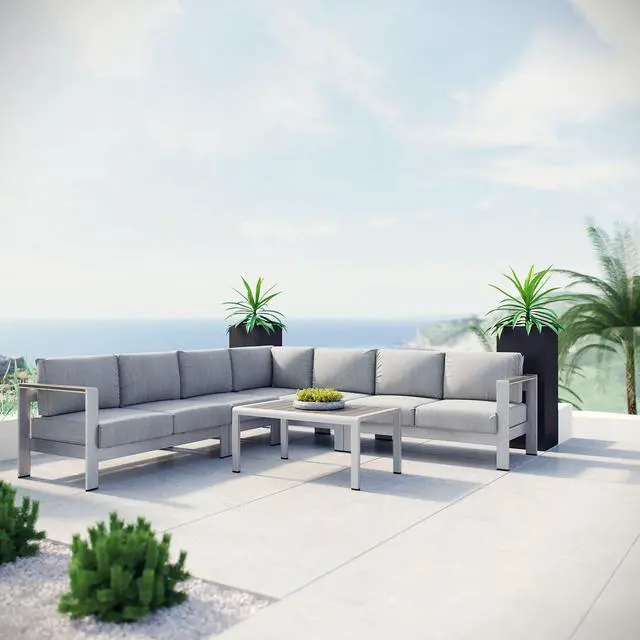 Alt view image 13 of 13 - Shore 6 Piece Outdoor Patio Aluminum Sectional Sofa Set - Silver Gray