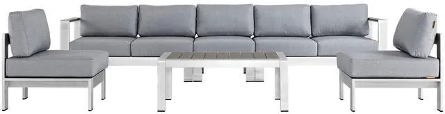Alt view image 7 of 13 - Shore 6 Piece Outdoor Patio Aluminum Sectional Sofa Set - Silver Gray