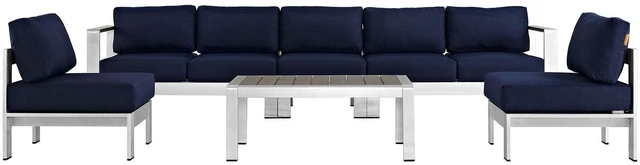 Alt view image 13 of 13 - Shore 6 Piece Outdoor Patio Aluminum Sectional Sofa Set - Silver Gray