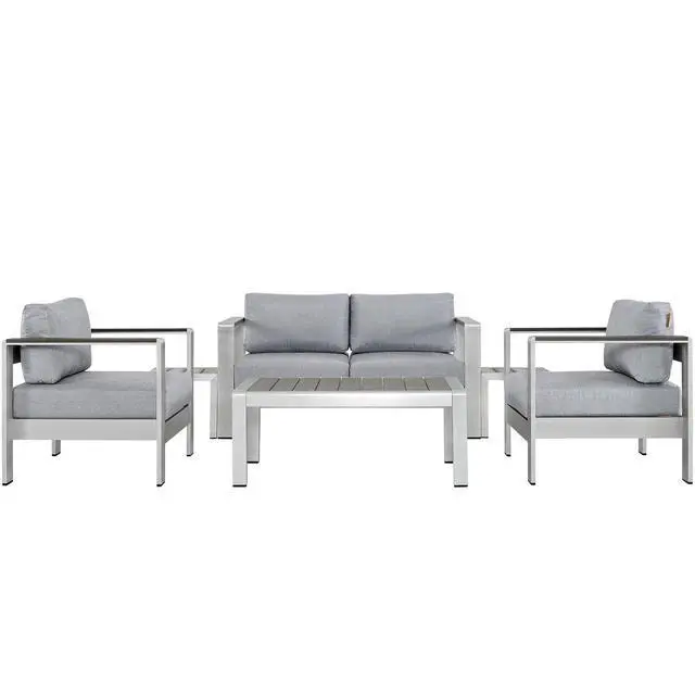 Alt view image 7 of 13 - Shore 6 Piece Outdoor Patio Aluminum Sectional Sofa Set - Silver Gray