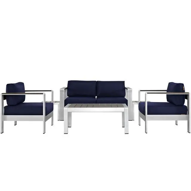 Alt view image 13 of 13 - Shore 6 Piece Outdoor Patio Aluminum Sectional Sofa Set - Silver Gray