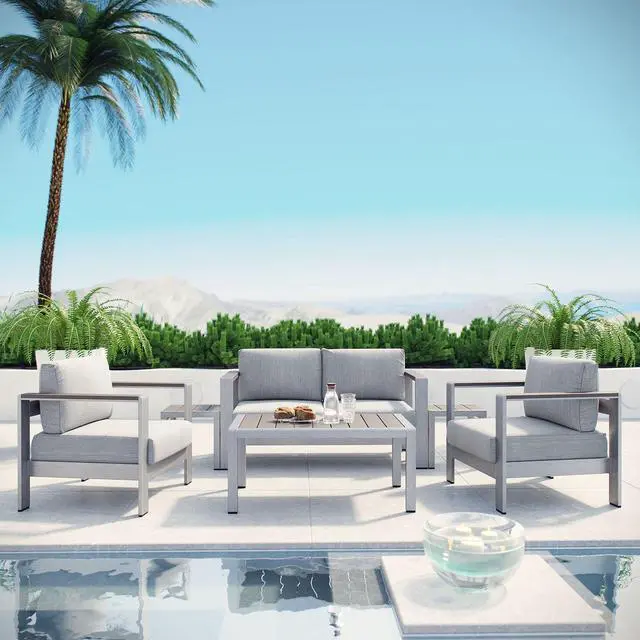 Alt view image 12 of 13 - Shore 6 Piece Outdoor Patio Aluminum Sectional Sofa Set - Silver Gray