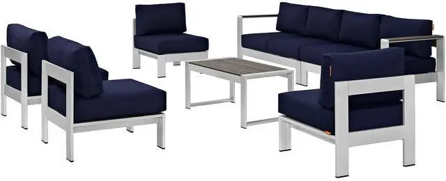 Alt view image 7 of 13 - Shore 7 Piece Outdoor Patio Sectional Sofa Set - Silver Gray