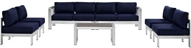 Alt view image 8 of 13 - Shore 7 Piece Outdoor Patio Sectional Sofa Set - Silver Gray