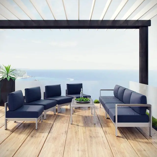 Alt view image 13 of 13 - Shore 7 Piece Outdoor Patio Sectional Sofa Set - Silver Gray