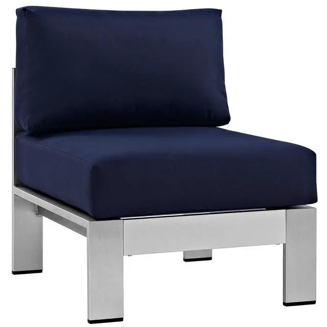 Alt view image 9 of 9 - Shore Armless Outdoor Patio Aluminum Chair - Silver Gray