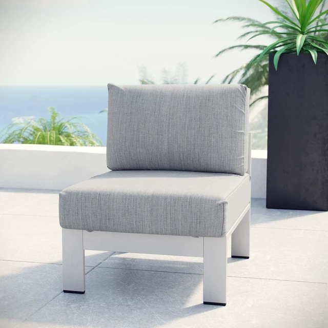 Alt view image 8 of 9 - Shore Armless Outdoor Patio Aluminum Chair - Silver Gray