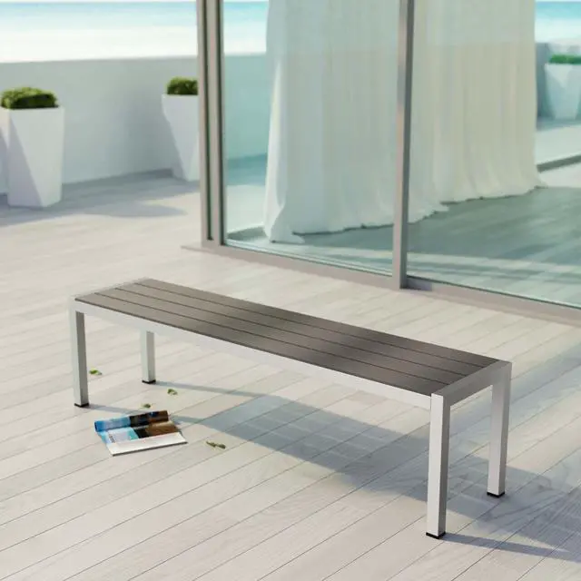 Alt view image 8 of 8 - Shore Outdoor Patio Aluminum Bench - Silver Gray