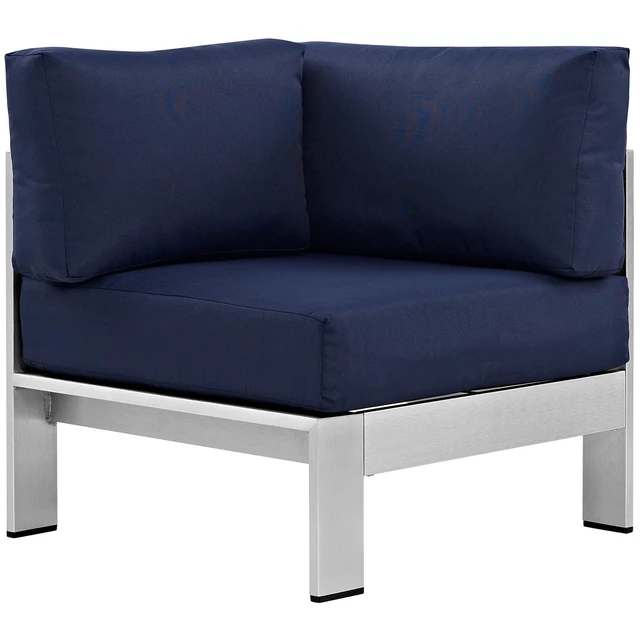 Alt view image 6 of 9 - Shore Outdoor Patio Aluminum Corner Sofa - Silver Navy