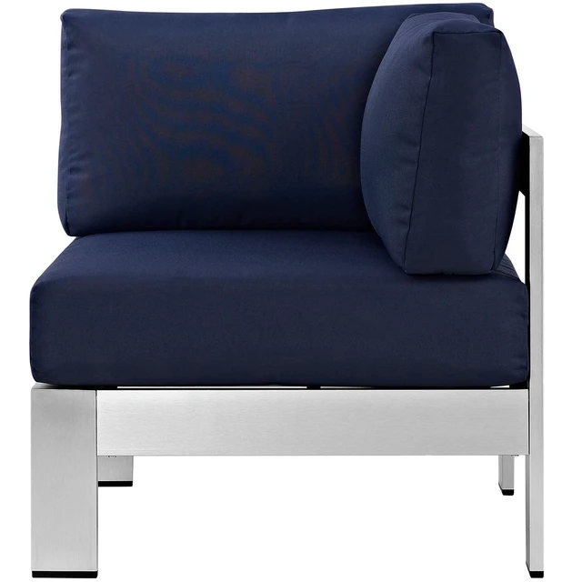 Alt view image 7 of 9 - Shore Outdoor Patio Aluminum Corner Sofa - Silver Navy