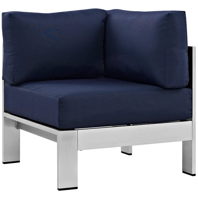 Alt view image 5 of 9 - Shore Outdoor Patio Aluminum Corner Sofa - Silver Navy