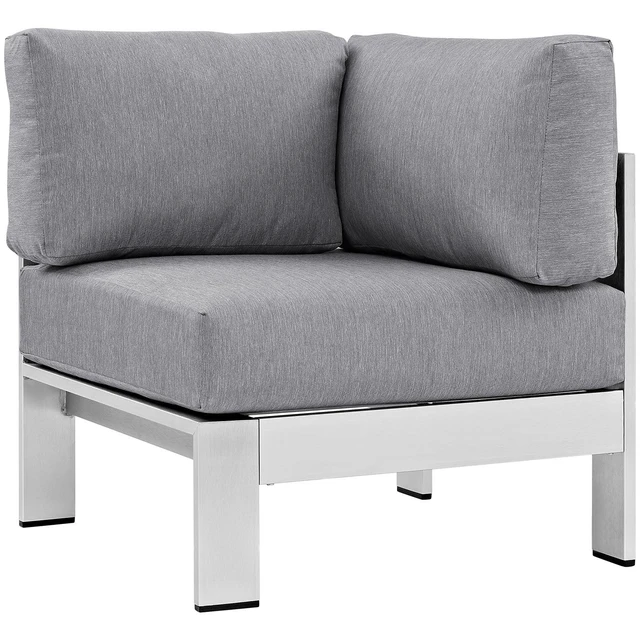 Alt view image 9 of 9 - Shore Outdoor Patio Aluminum Corner Sofa - Silver Navy