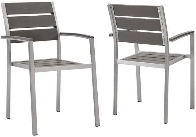 Alt view image 5 of 8 - Shore Outdoor Patio Aluminum Dining Armchair Set of 2 Silver Gray