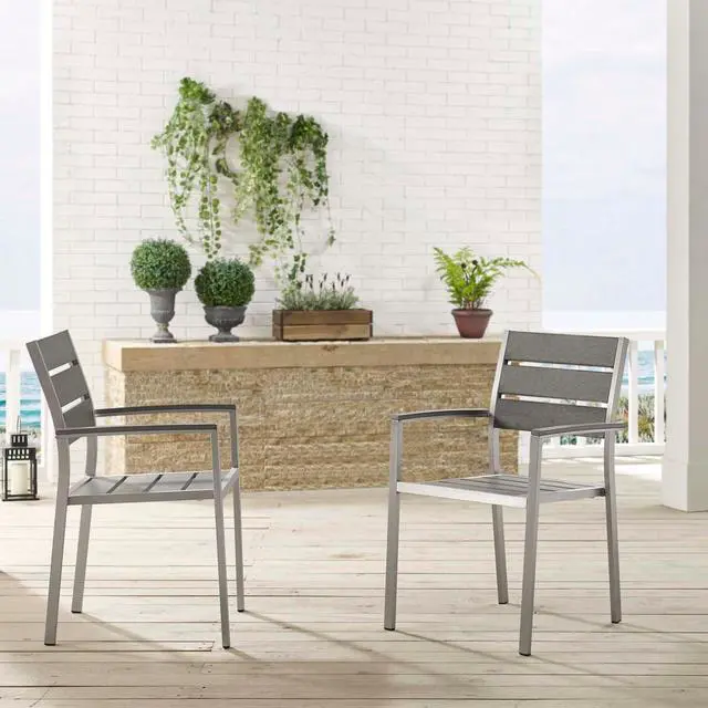 Alt view image 8 of 8 - Shore Outdoor Patio Aluminum Dining Armchair Set of 2 Silver Gray