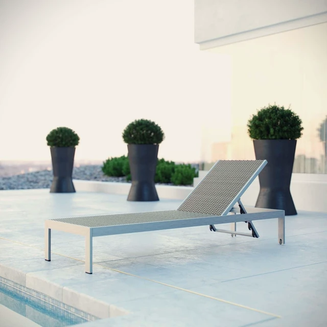 Alt view image 8 of 8 - Shore Outdoor Patio Aluminum Rattan Chaise - Silver Gray