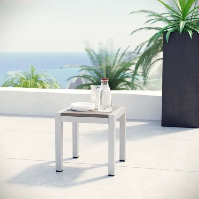 Alt view image 8 of 8 - Shore Outdoor Patio Aluminum Side Table - Silver Gray