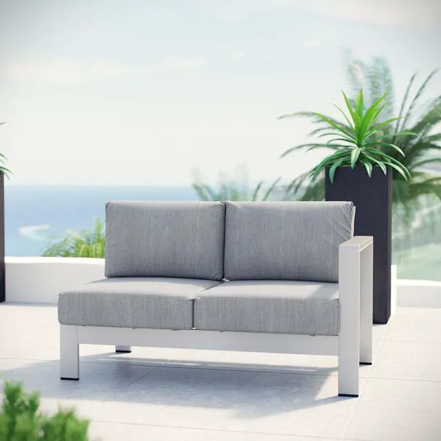 Alt view image 9 of 9 - Shore Right-Arm Corner Sectional Outdoor Patio Aluminum Loveseat - Silver Navy