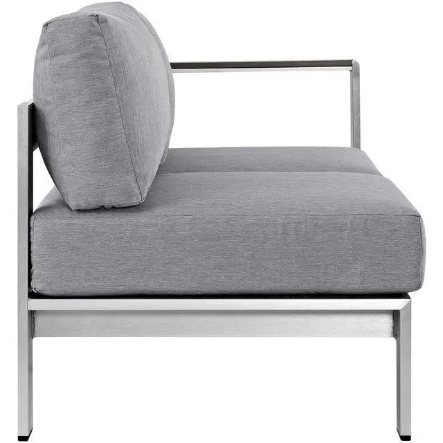 Alt view image 7 of 9 - Shore Right-Arm Corner Sectional Outdoor Patio Aluminum Loveseat - Silver Navy