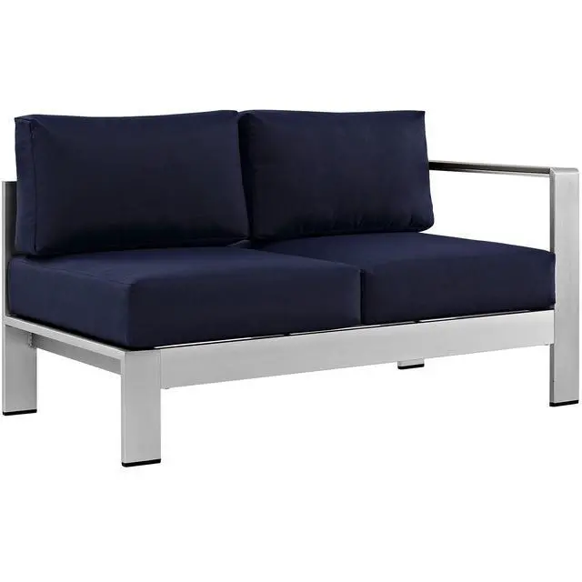 Alt view image 5 of 9 - Shore Right-Arm Corner Sectional Outdoor Patio Aluminum Loveseat - Silver Navy