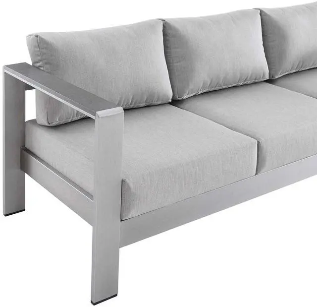Alt view image 11 of 13 - Shore Sunbrella Fabric Aluminum Outdoor Patio Sofa Silver Navy