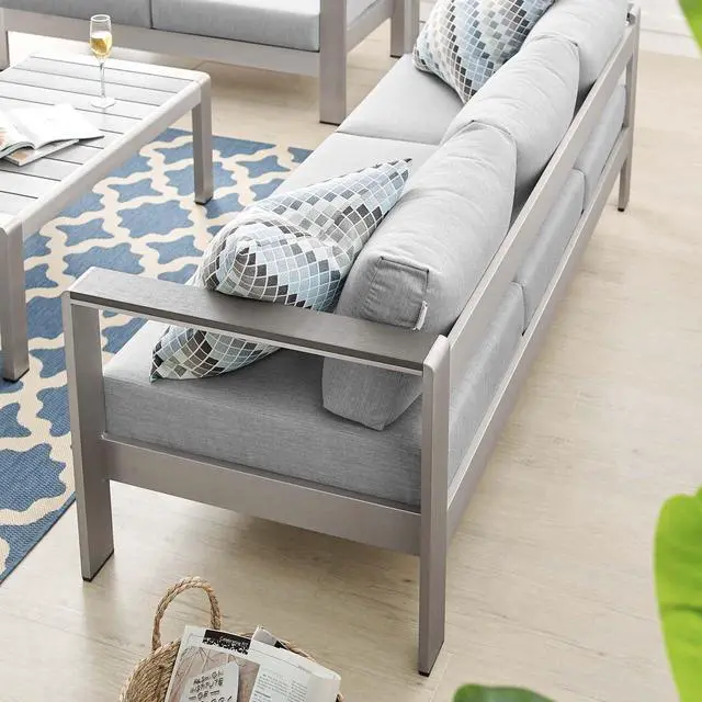 Alt view image 12 of 13 - Shore Sunbrella Fabric Aluminum Outdoor Patio Sofa Silver Navy