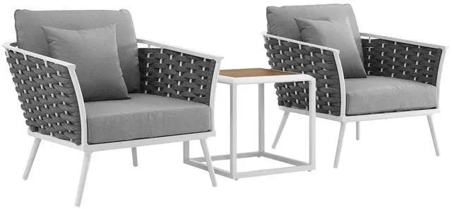 Main image of Stance 3 Piece Outdoor Patio Aluminum Sectional Sofa Set White Gray