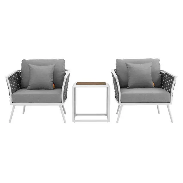 Alt view image 3 of 7 - Stance 3 Piece Outdoor Patio Aluminum Sectional Sofa Set White Gray