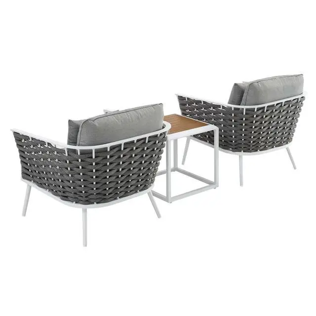 Alt view image 2 of 7 - Stance 3 Piece Outdoor Patio Aluminum Sectional Sofa Set White Gray