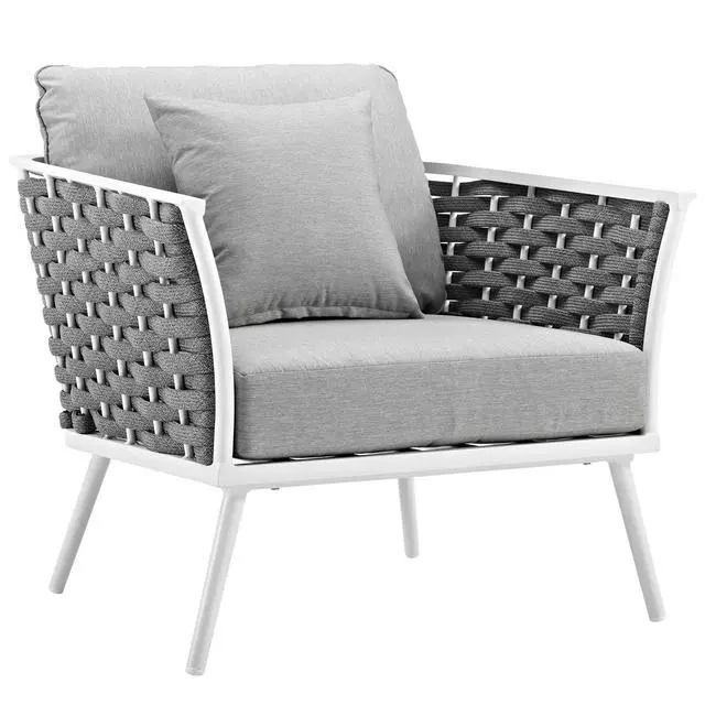 Alt view image 4 of 7 - Stance 3 Piece Outdoor Patio Aluminum Sectional Sofa Set White Gray