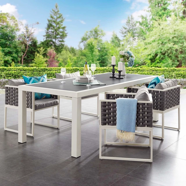 Alt view image 12 of 12 - Stance 90.5" Outdoor Patio Aluminum Dining Table - White Gray