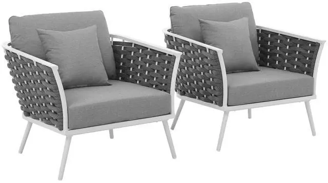 Main image of Stance Armchair Outdoor Patio Aluminum Set of 2 White Gray