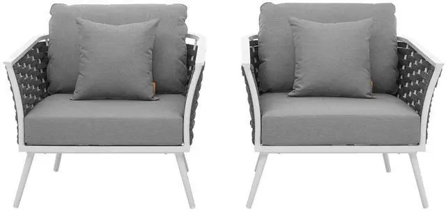Alt view image 3 of 6 - Stance Armchair Outdoor Patio Aluminum Set of 2 White Gray
