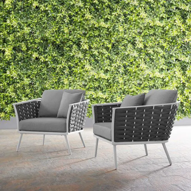 Alt view image 6 of 6 - Stance Armchair Outdoor Patio Aluminum Set of 2 White Gray