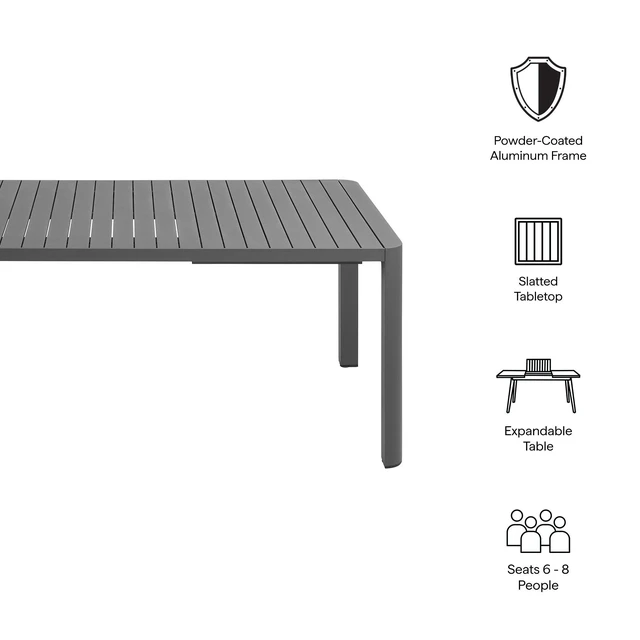 Alt view image 2 of 7 - Tahoe Outdoor Patio Aluminum Extendable Dining Table