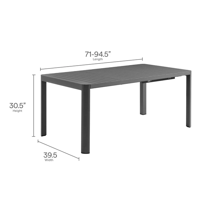Alt view image 3 of 7 - Tahoe Outdoor Patio Aluminum Extendable Dining Table
