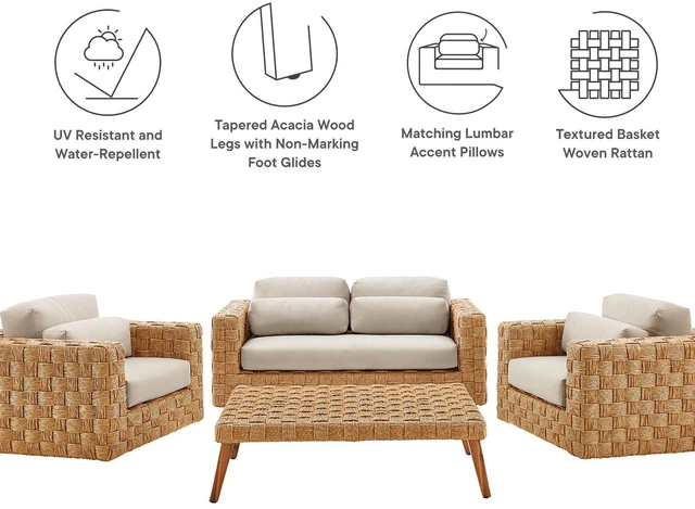 Alt view image 2 of 7 - Thames 4-Piece Outdoor Patio Wicker Outdoor Patio Rattan Furniture Set