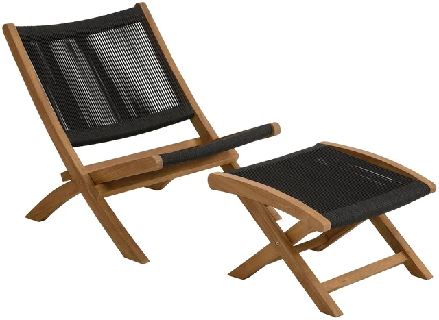 Main image of Vienna 2-Piece Outdoor Patio Teak and Rope Folding Accent Lounge Chair and Ottoman Set by Modway