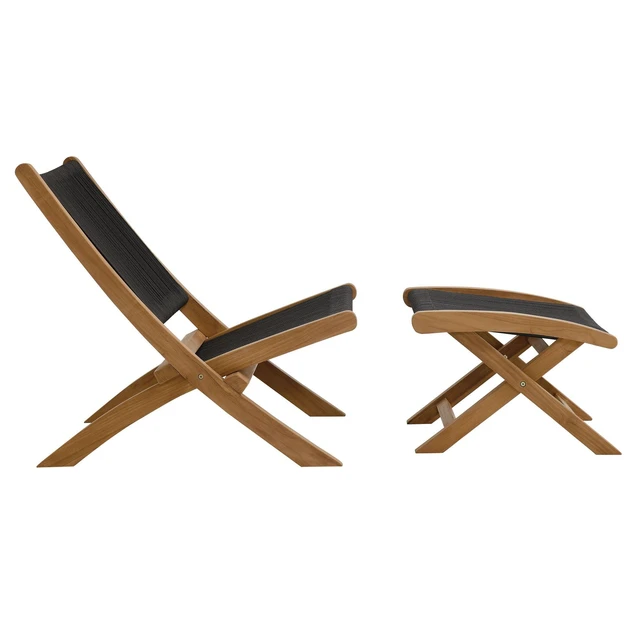 Alt view image 7 of 7 - Vienna 2-Piece Outdoor Patio Teak and Rope Folding Accent Lounge Chair and Ottoman Set by Modway