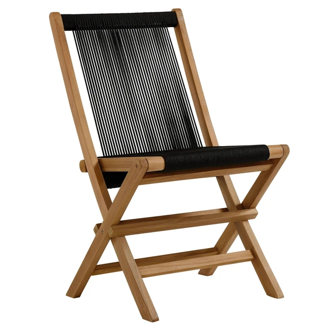 Alt view image 5 of 7 - Vienna 2-Piece Outdoor Patio Teak and Rope Folding Accent Lounge Chair and Ottoman Set by Modway
