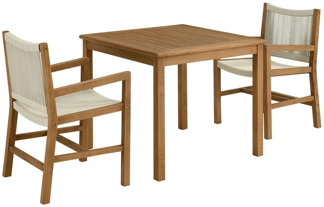Main image of Vienna 3-Piece Outdoor Patio Teak and Rope Dining Set with Armchairs and Armless Chairs