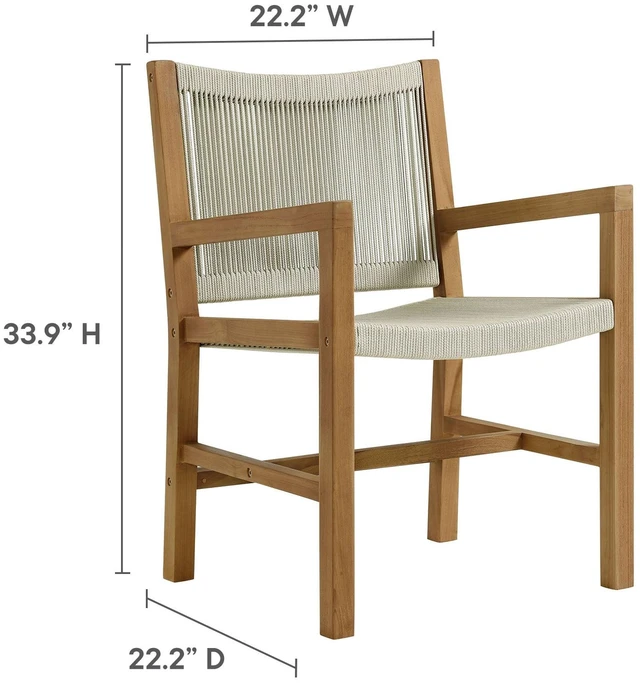 Alt view image 2 of 7 - Vienna 3-Piece Outdoor Patio Teak and Rope Dining Set with Armchairs and Armless Chairs