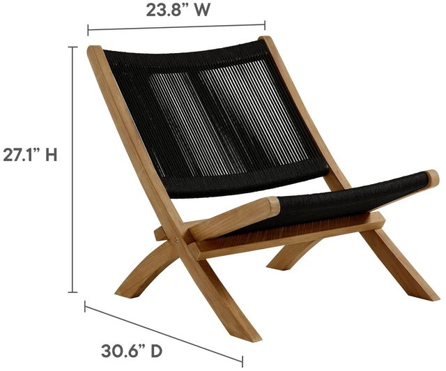 Alt view image 2 of 7 - Vienna 3-Piece Outdoor Patio Teak and Rope Folding Lounge Chairs and Side Table by Modway